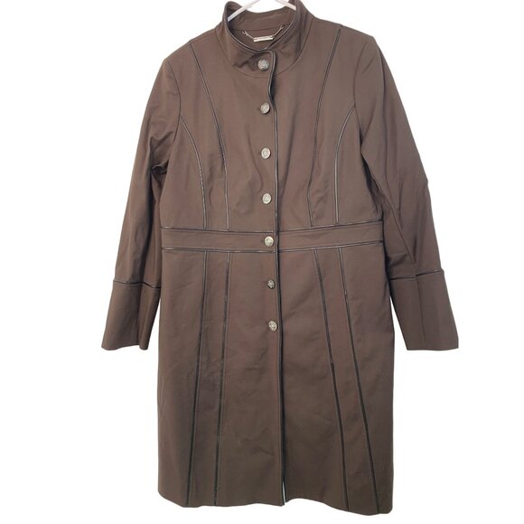 White House Black Market Women's Brown Long Coat XL EUC Button Lined 7246 - Picture 2 of 12